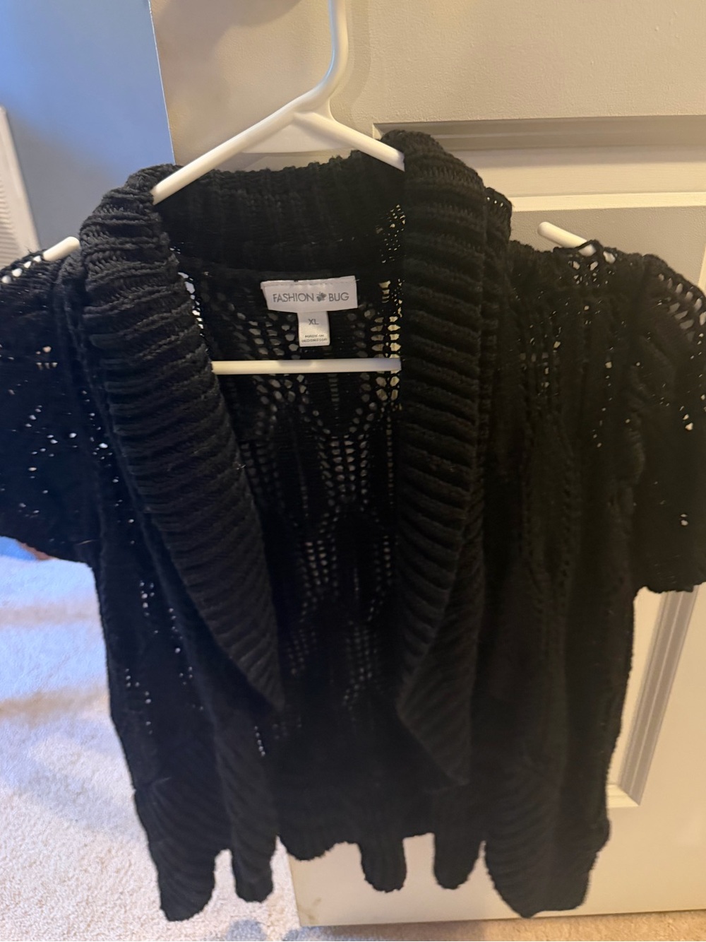 Fashion Bug Black Short-Sleeve Open-Knit Shawl Collar Cardigan
